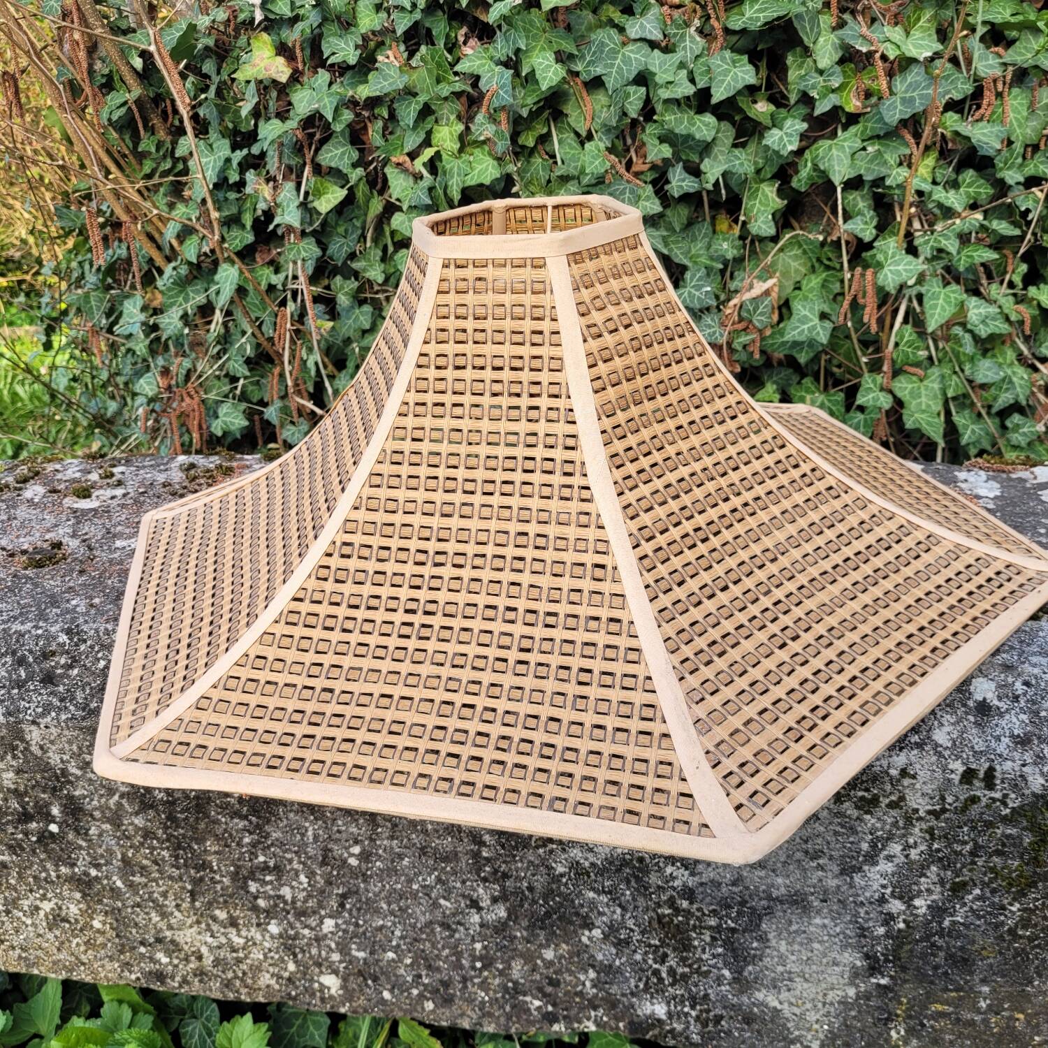 Large Hexagonal Boho Chic Faux Cane Lampshade 1970