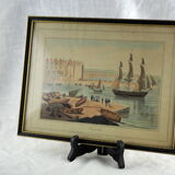 Lithographie vue du port de Weymouth - William Daniell - 19 ème siècle