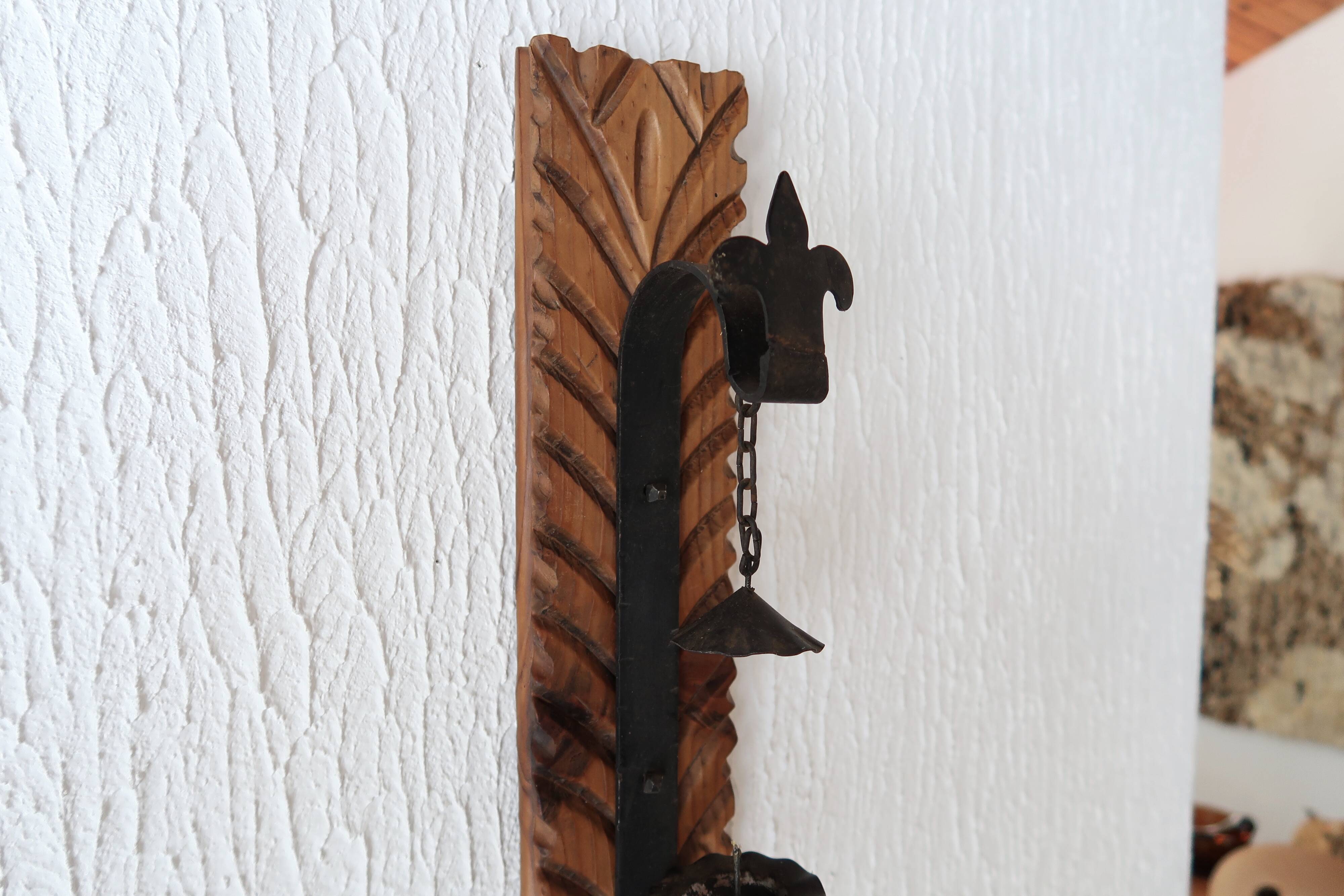 Wall candle holder in wood and metal, 1960s