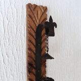 Wall candle holder in wood and metal, 1960s