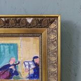 Peinture à l’huile figurative suédoise moderne du milieu du siècle « The Ensemble », encadrée