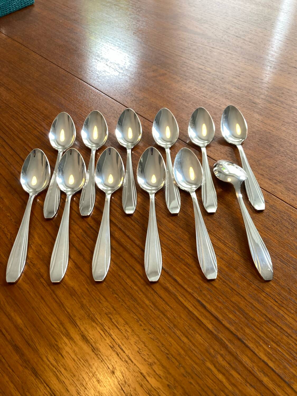 Box of 12 small silver-plated Art Deco spoons
