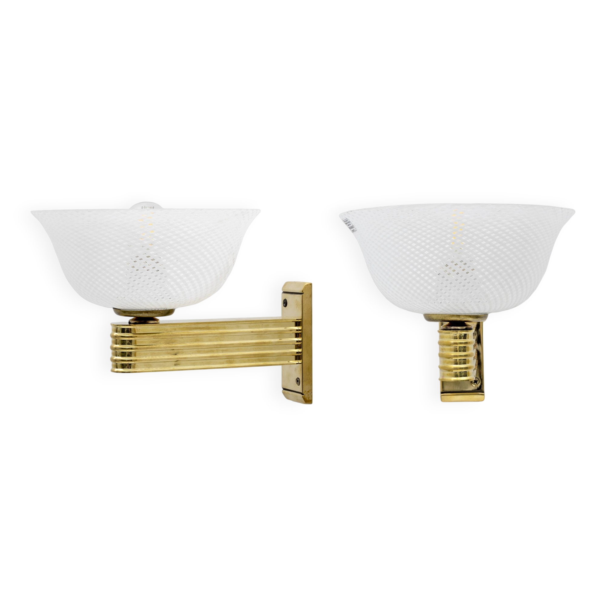 Carlo Scarpa Brass and "Reticello" Murano Glass Sconces for Venini, Pair