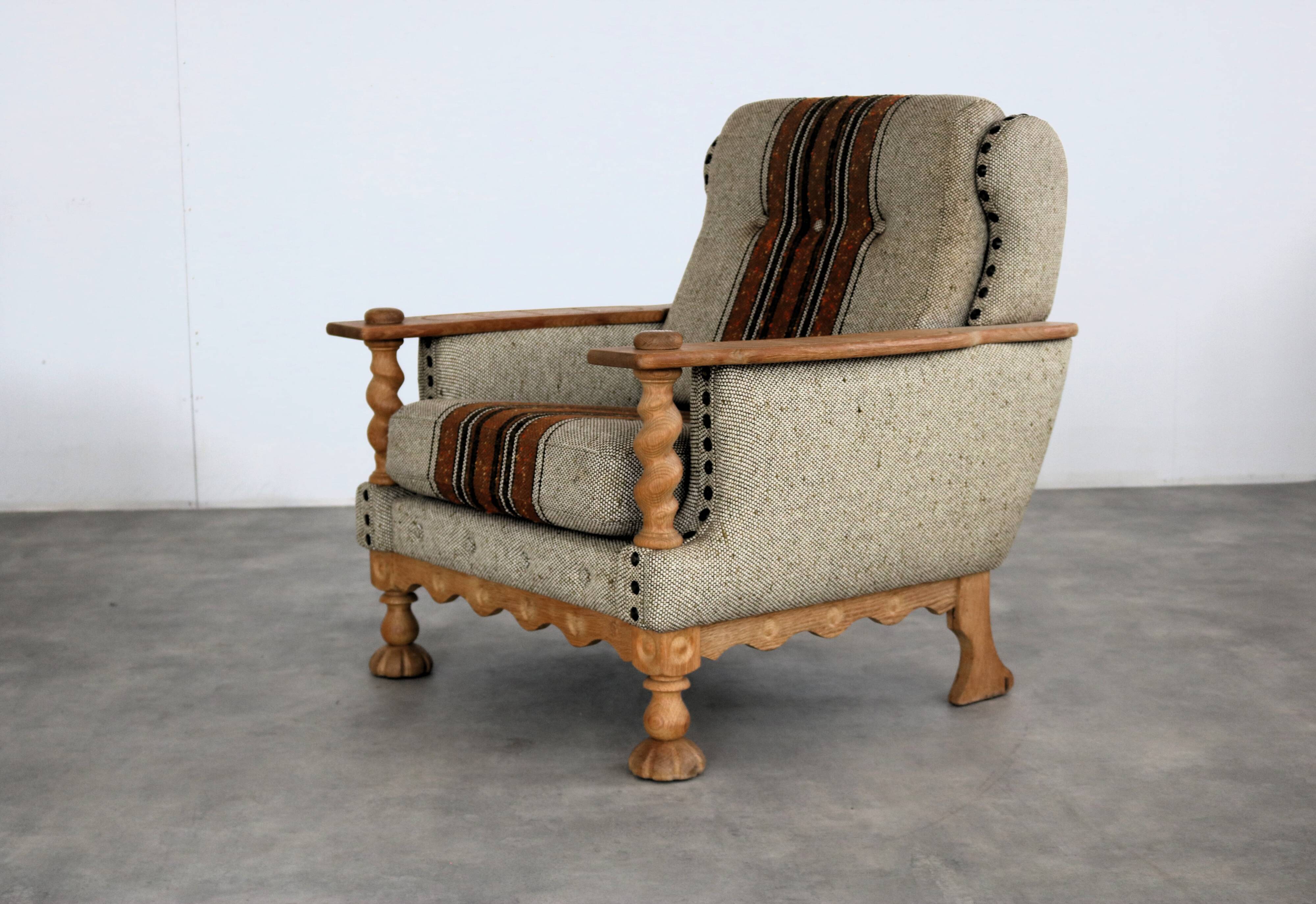 vintage brutalist oak armchair