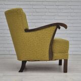 1950s, Danish vintage chair, light green cotton/wool fabric, beech wood.