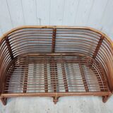 Bench and its bamboo and rattan armchair