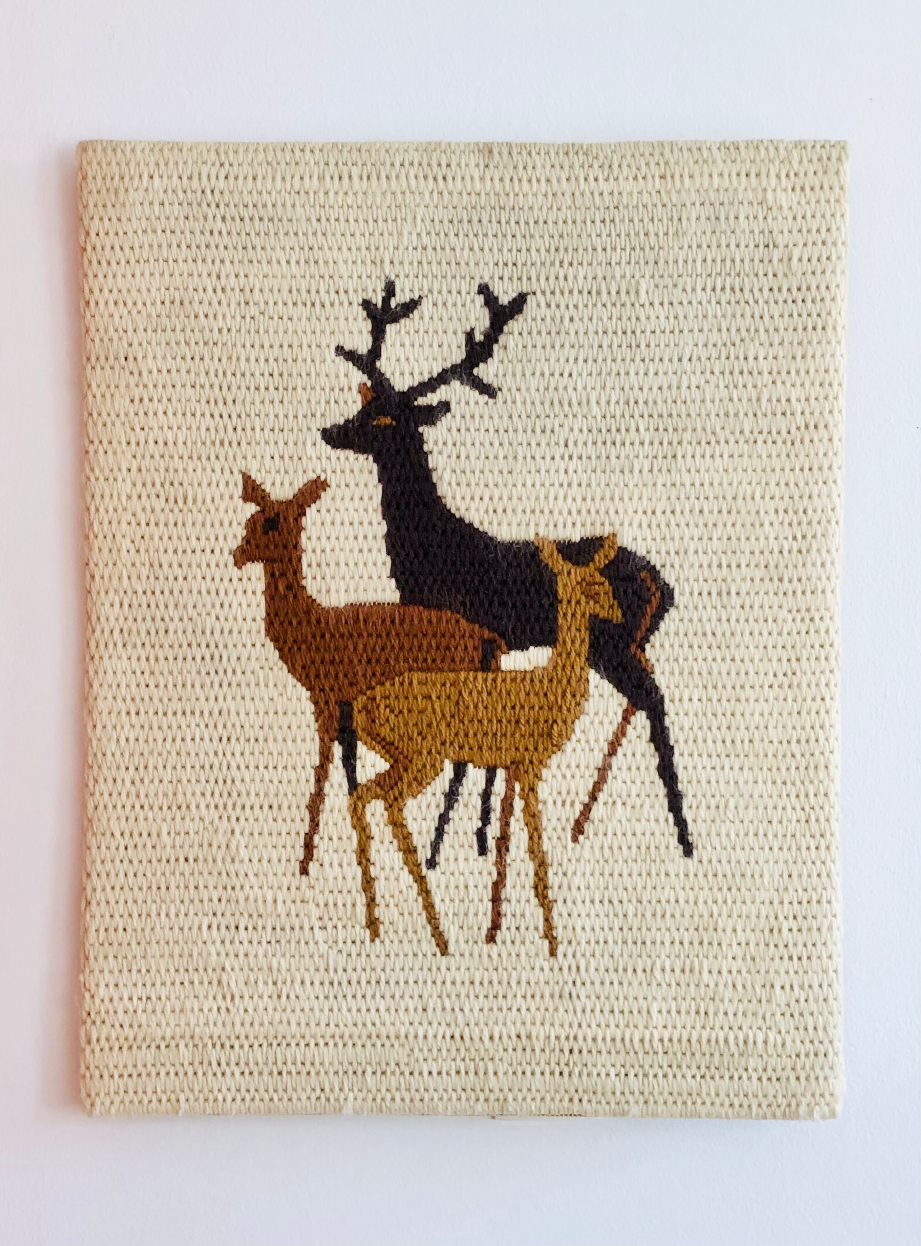 Vintage wool weaving deer family