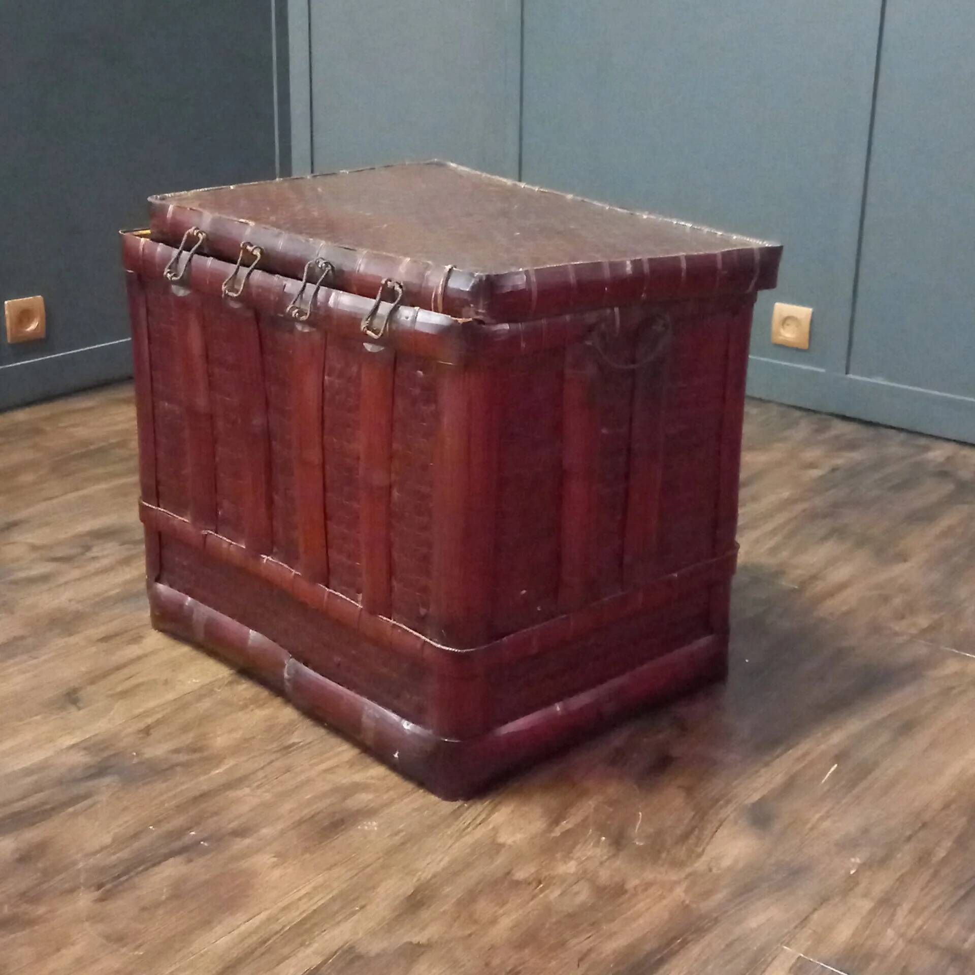 Antique Chinese bamboo storage chest