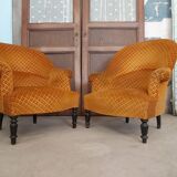 Pair of orange velvet toad armchairs