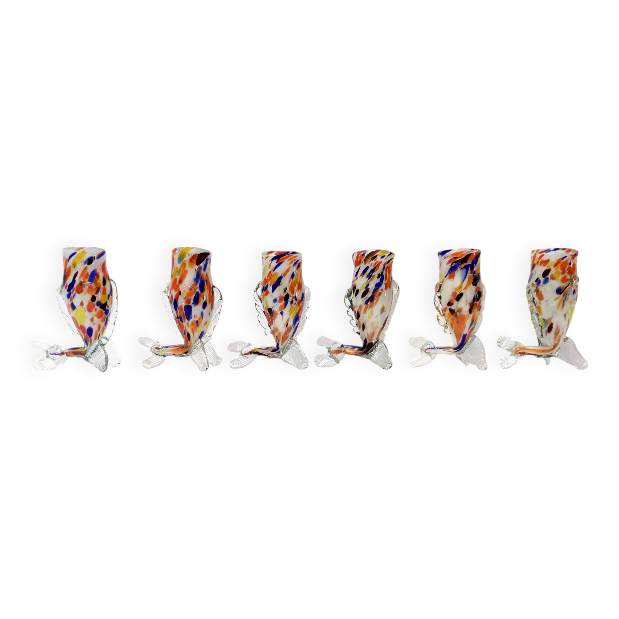 Ensemble de six verres à boire multicolores en verre de Murano par Toso, Italie