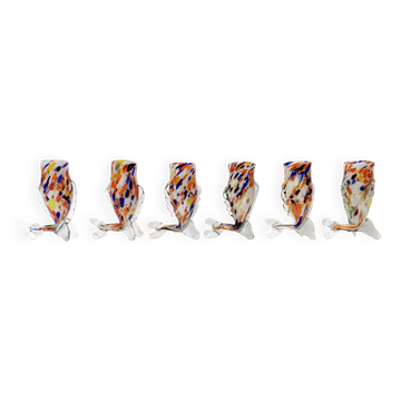 Set of Six Multicolored Murano Glass Drinking Glasses by Toso, Italy