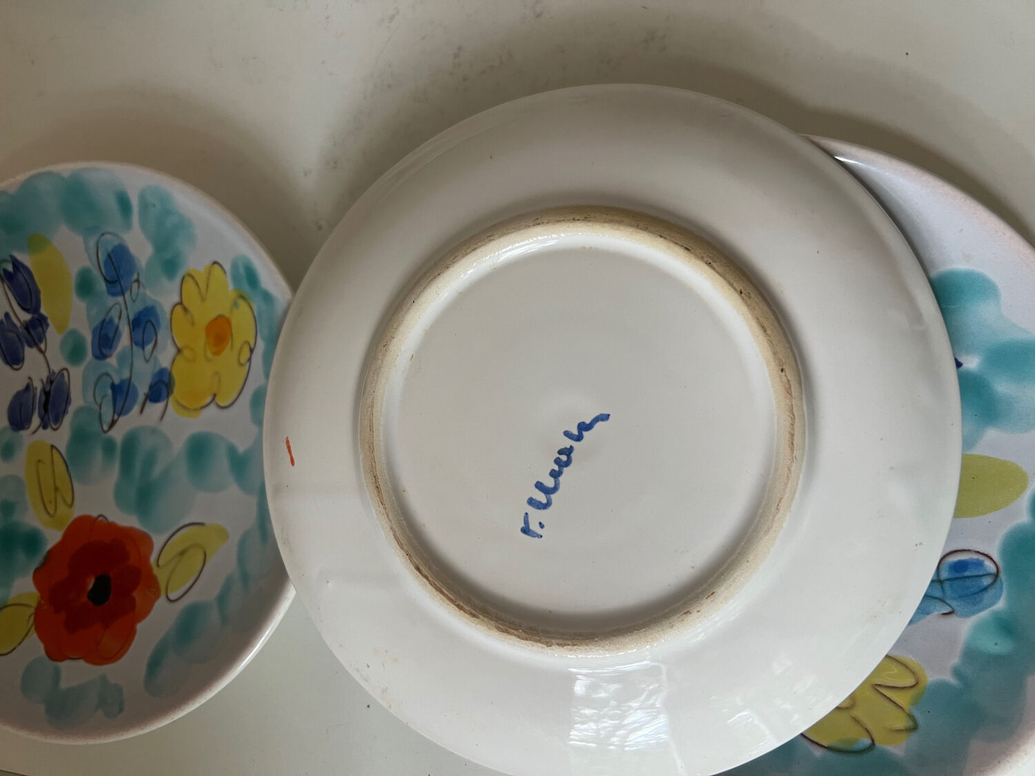Set of dessert plates with flowers, Vallauris 1960
