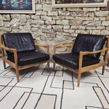 Pair of 1970s leather armchairs