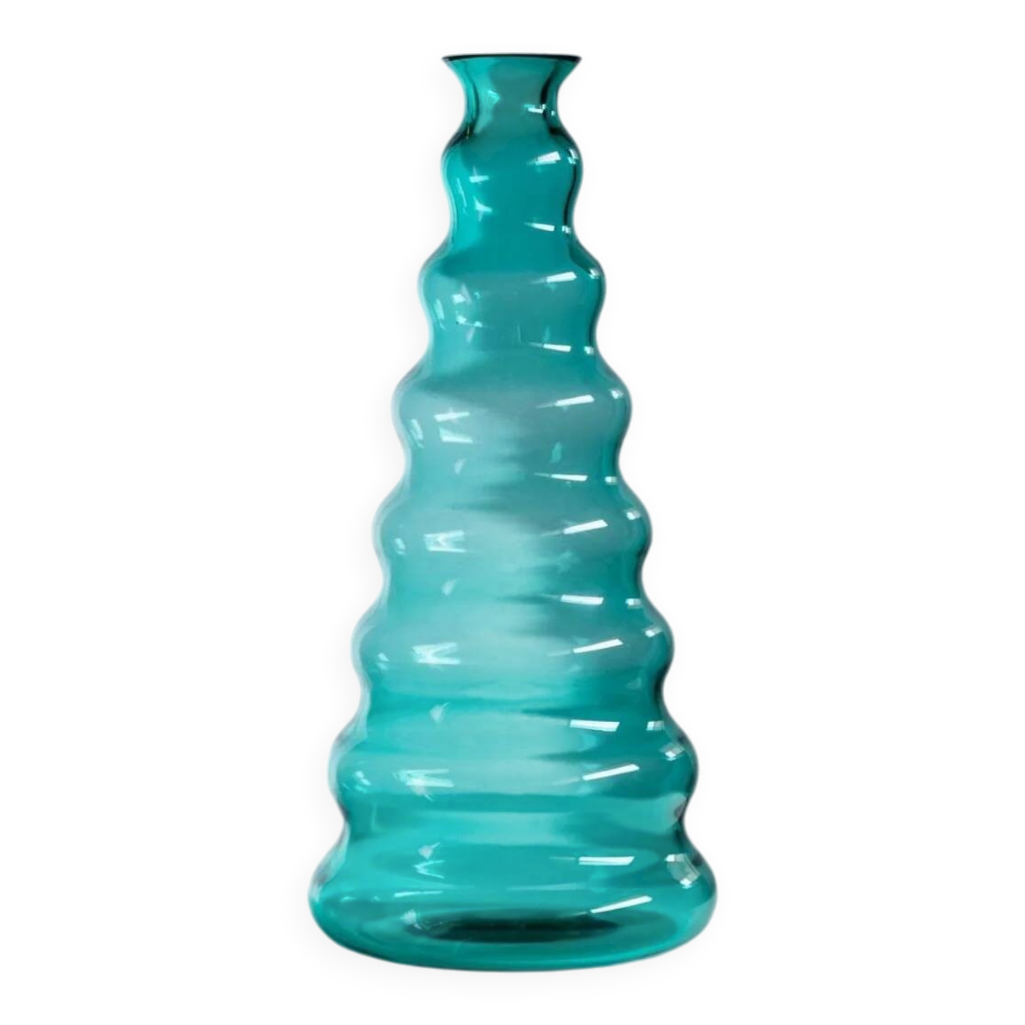Turquoise Murano Glass Vase by Enrico Coveri, 1980s Italy – Wavy Bubble Silhouette in Transparent Glass