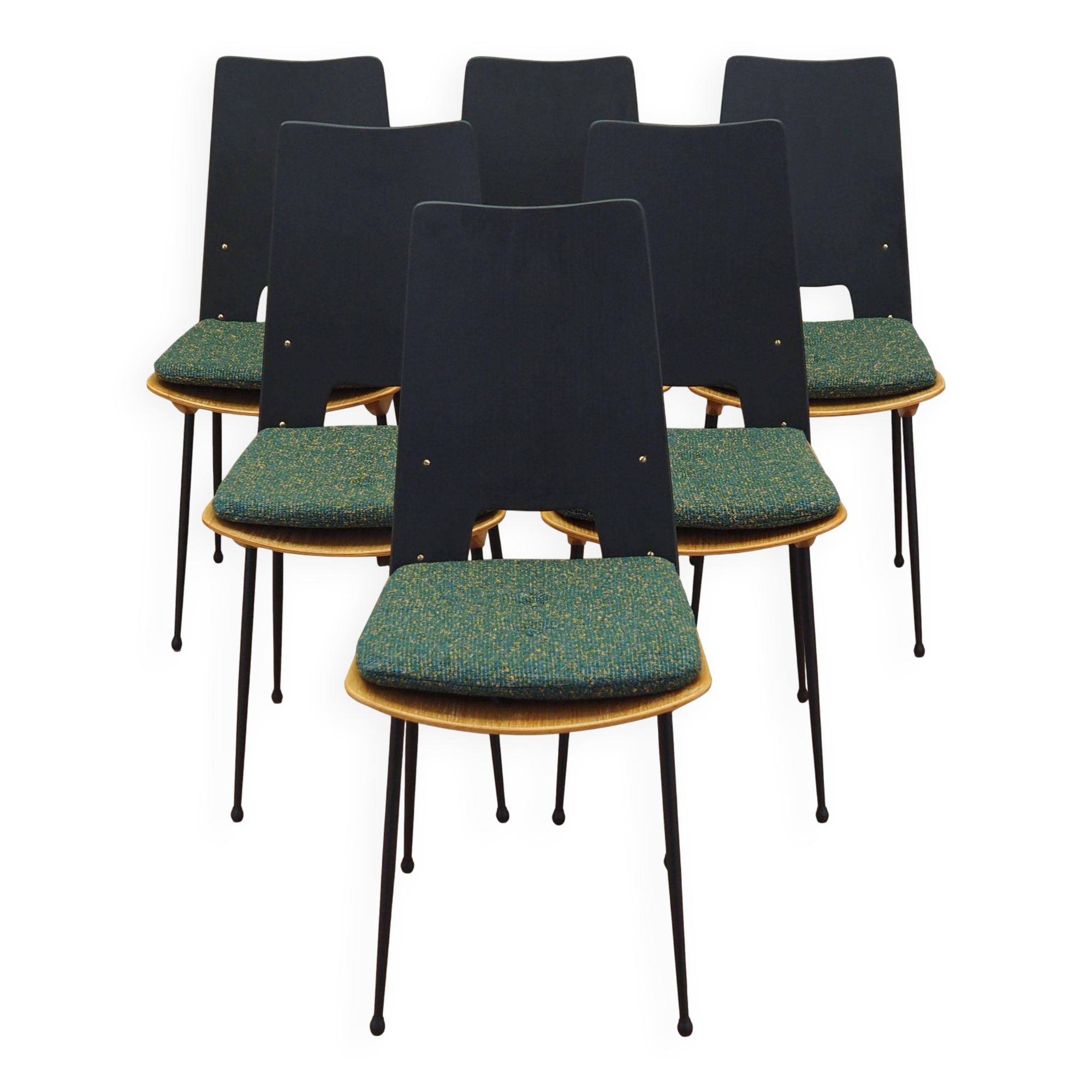 Set of six chairs, Italian design, 1950s, designer: Carlo Ratti, manufactur
