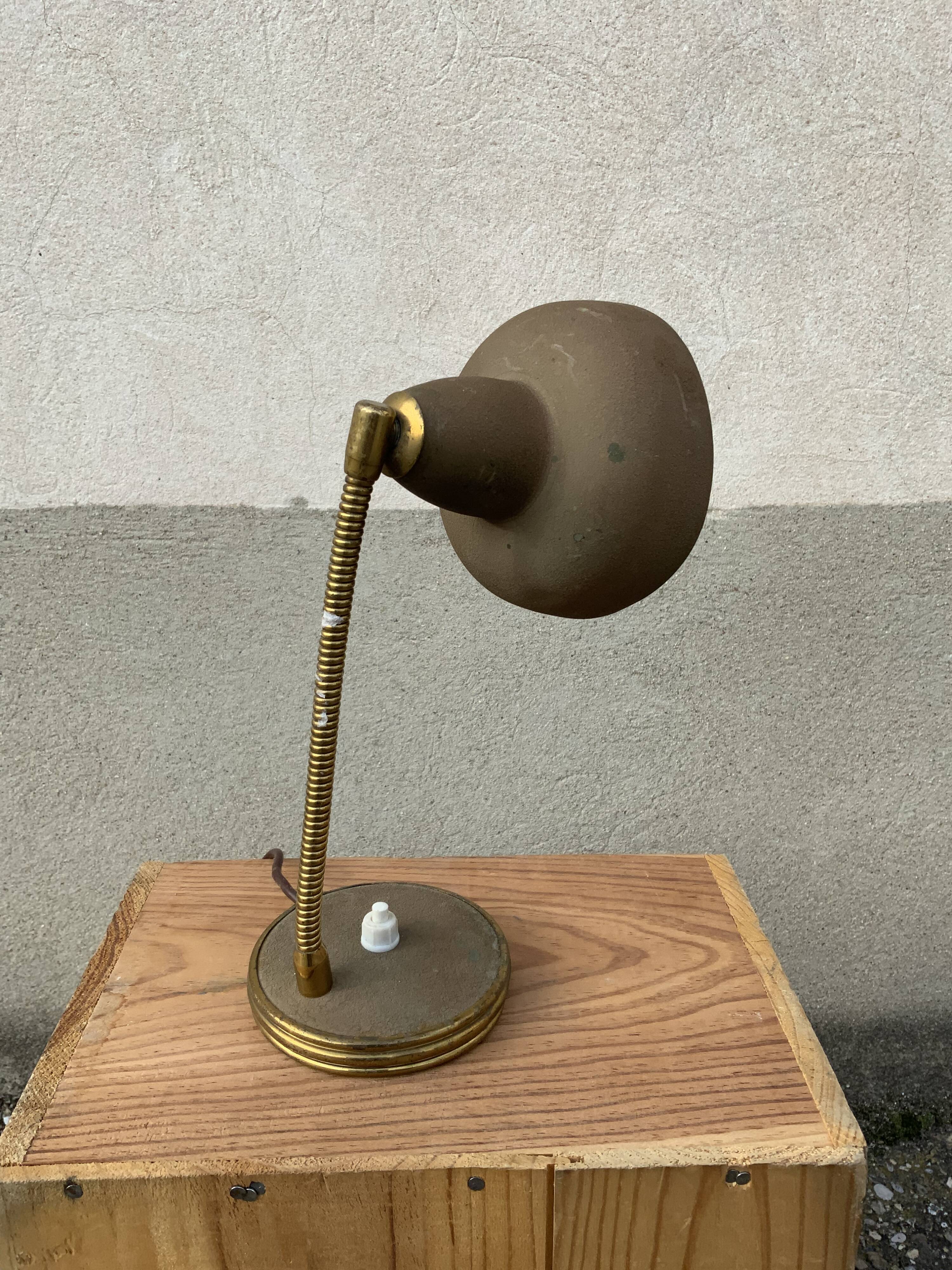 Antique desk lamp in gold metal Aluminor France vintage