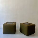 Pair of cinna bedside tables in foam and smoked plexiglass, ligne roset 1970