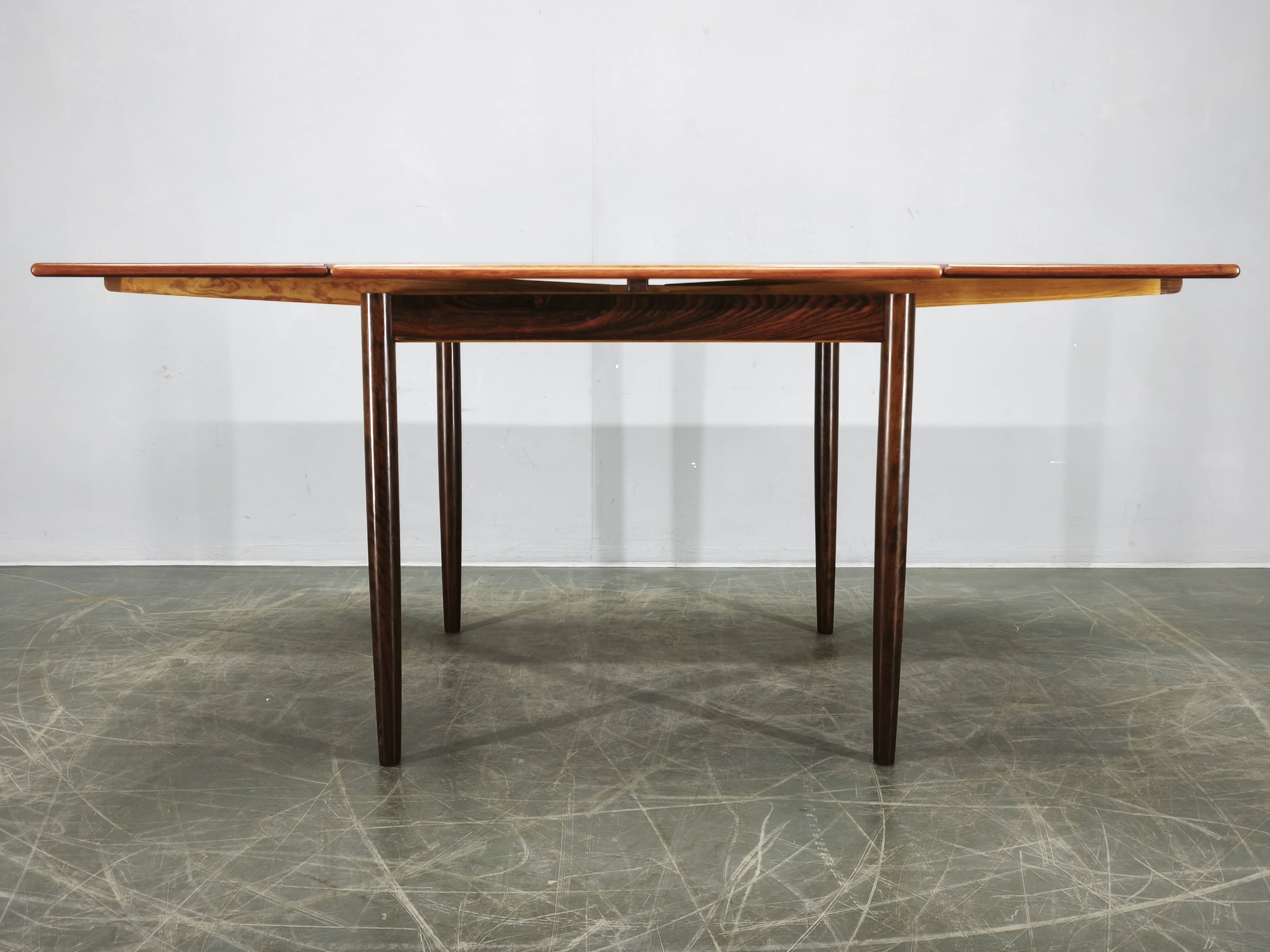 Danish Rosewood Extendable Dining Table, Mid-Century Modern, 1960s