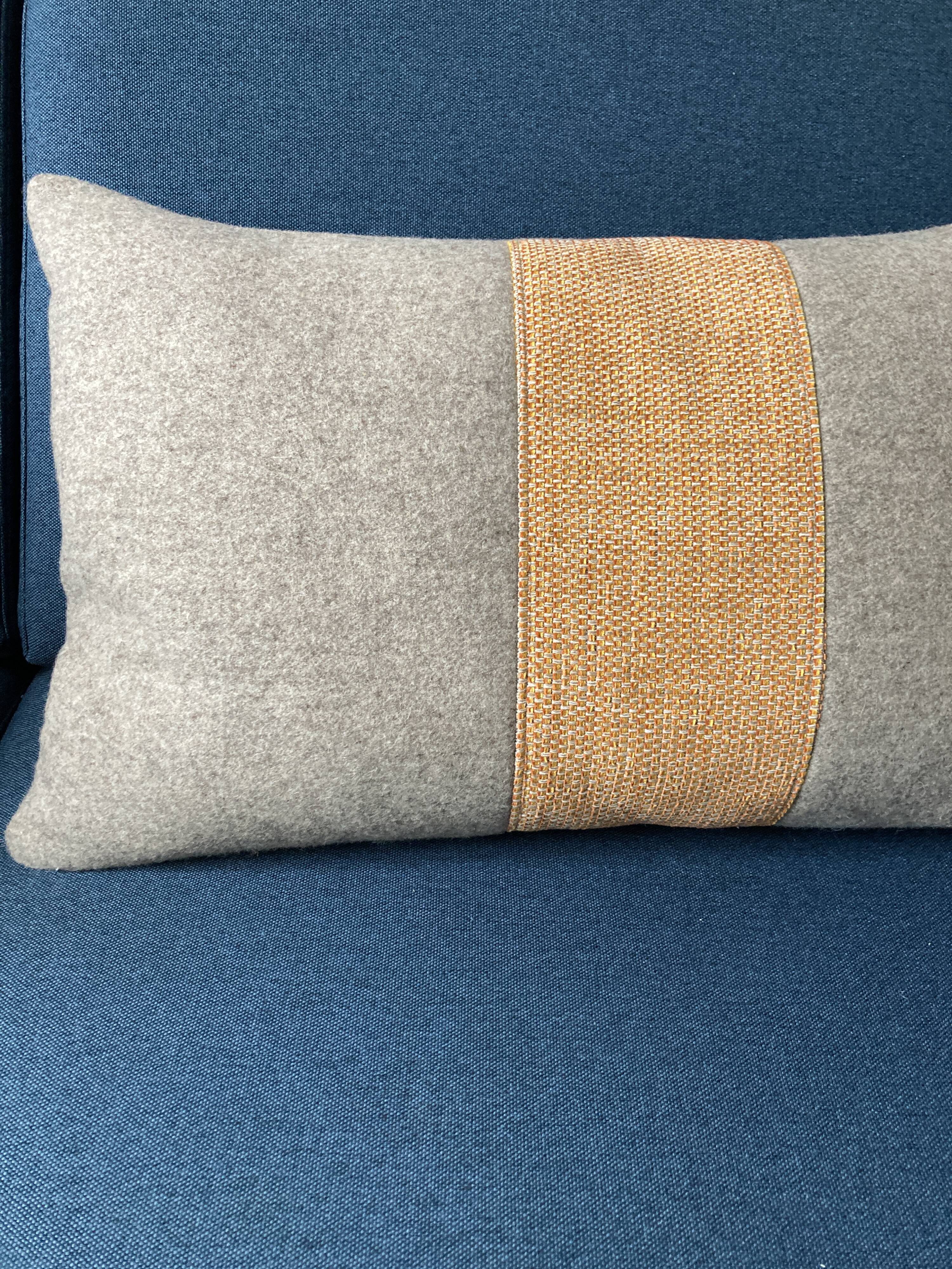 Orange gray wool-fabric cushion