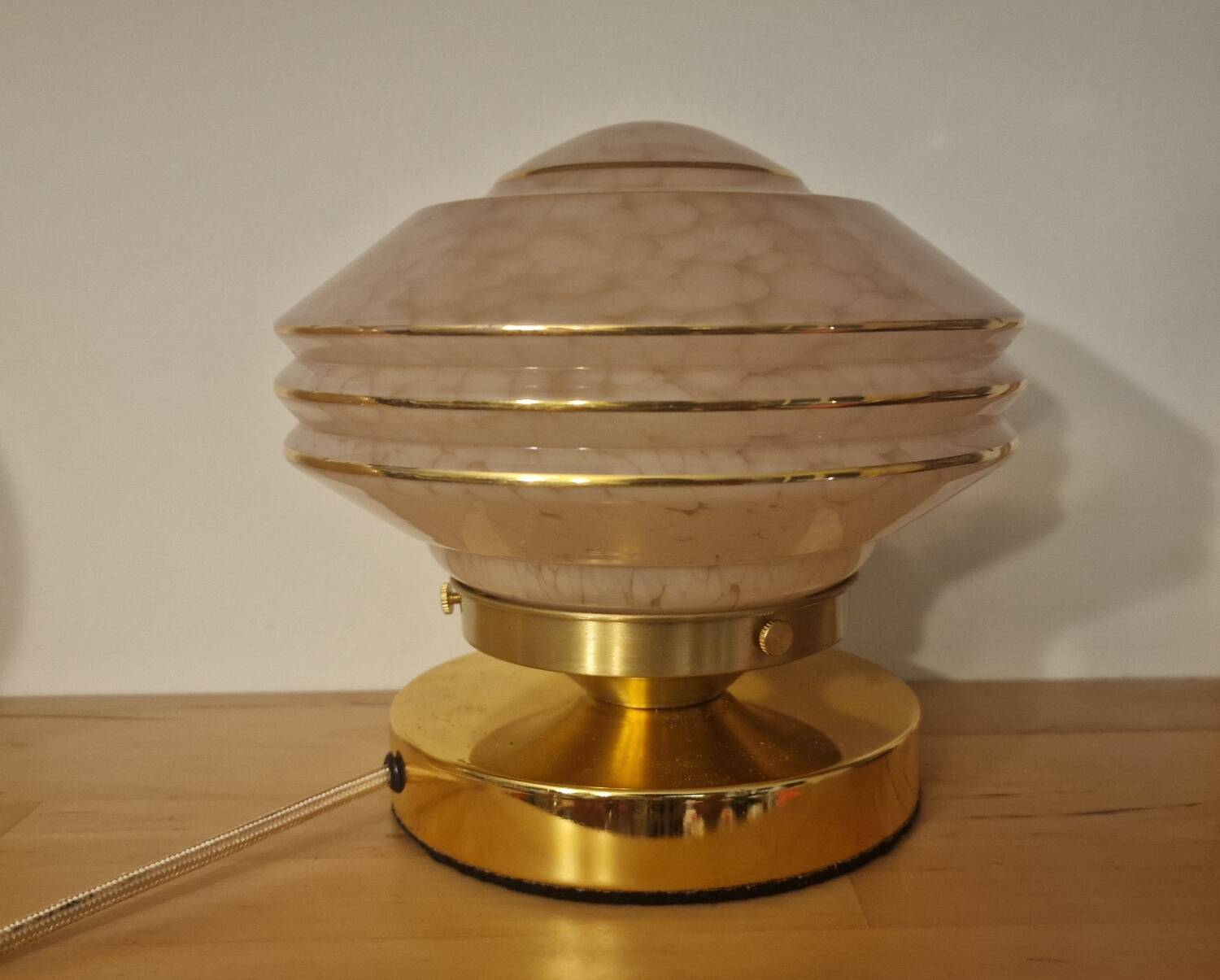 Art Deco glass touch lamp in pink Clichy glass