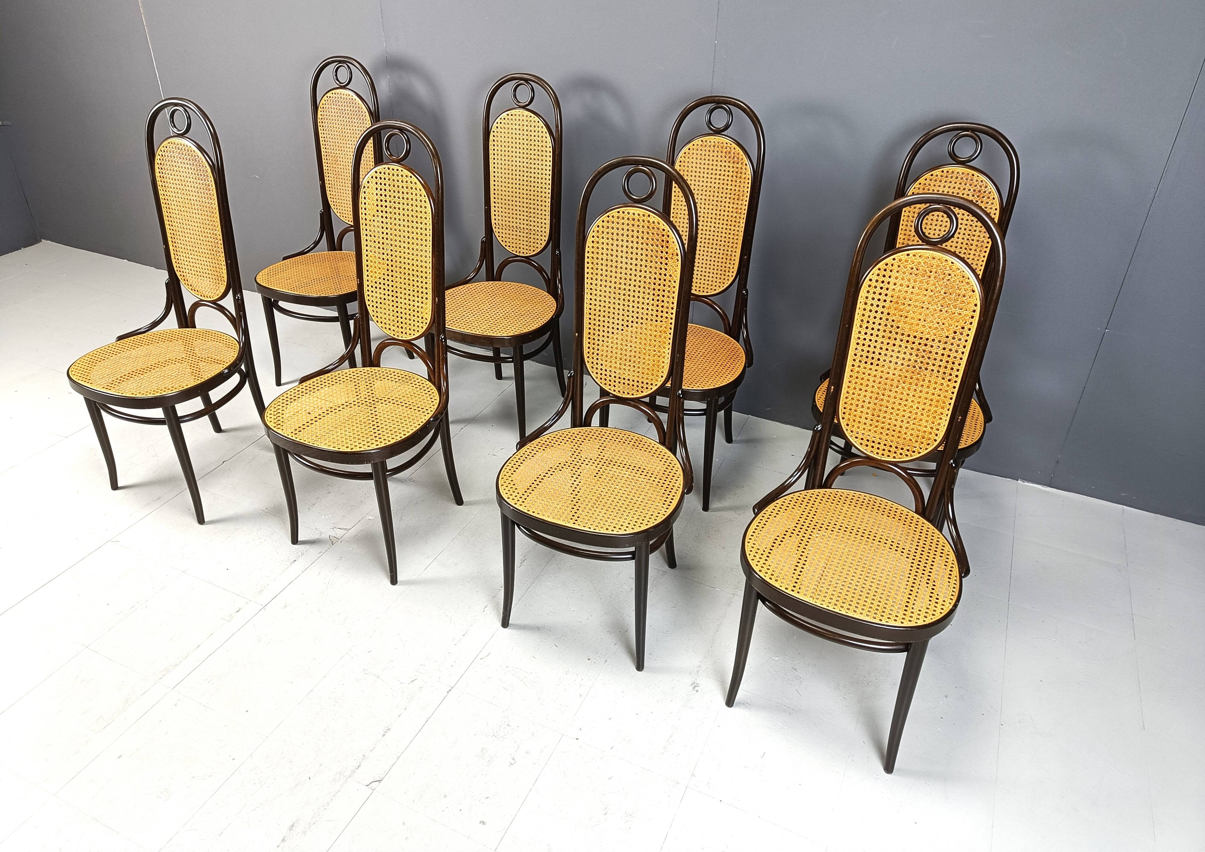 Thonet no. 207 dining chairs 'Long John', set of 8, 1980