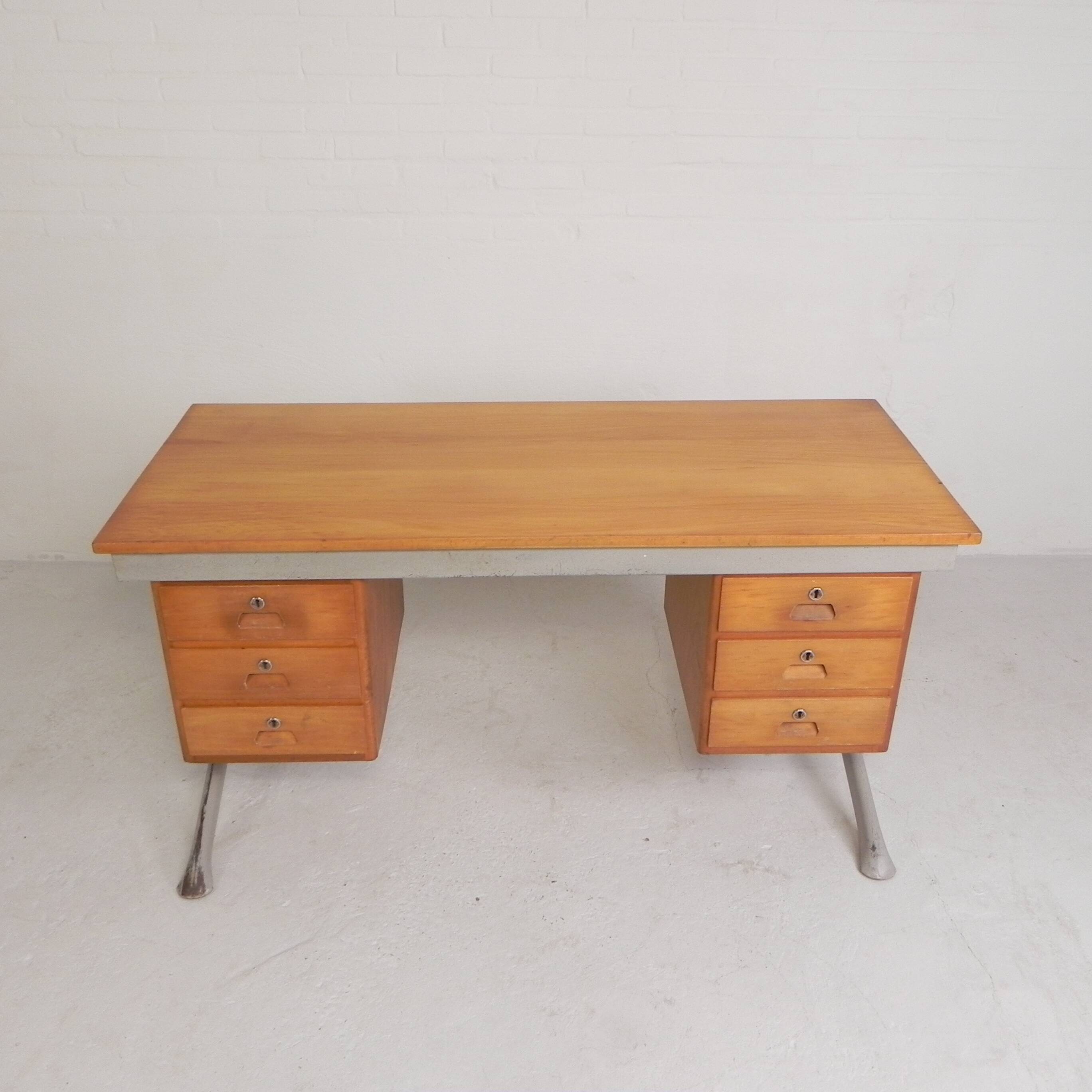 Industrial desk with 2 drawer units, 1960s.