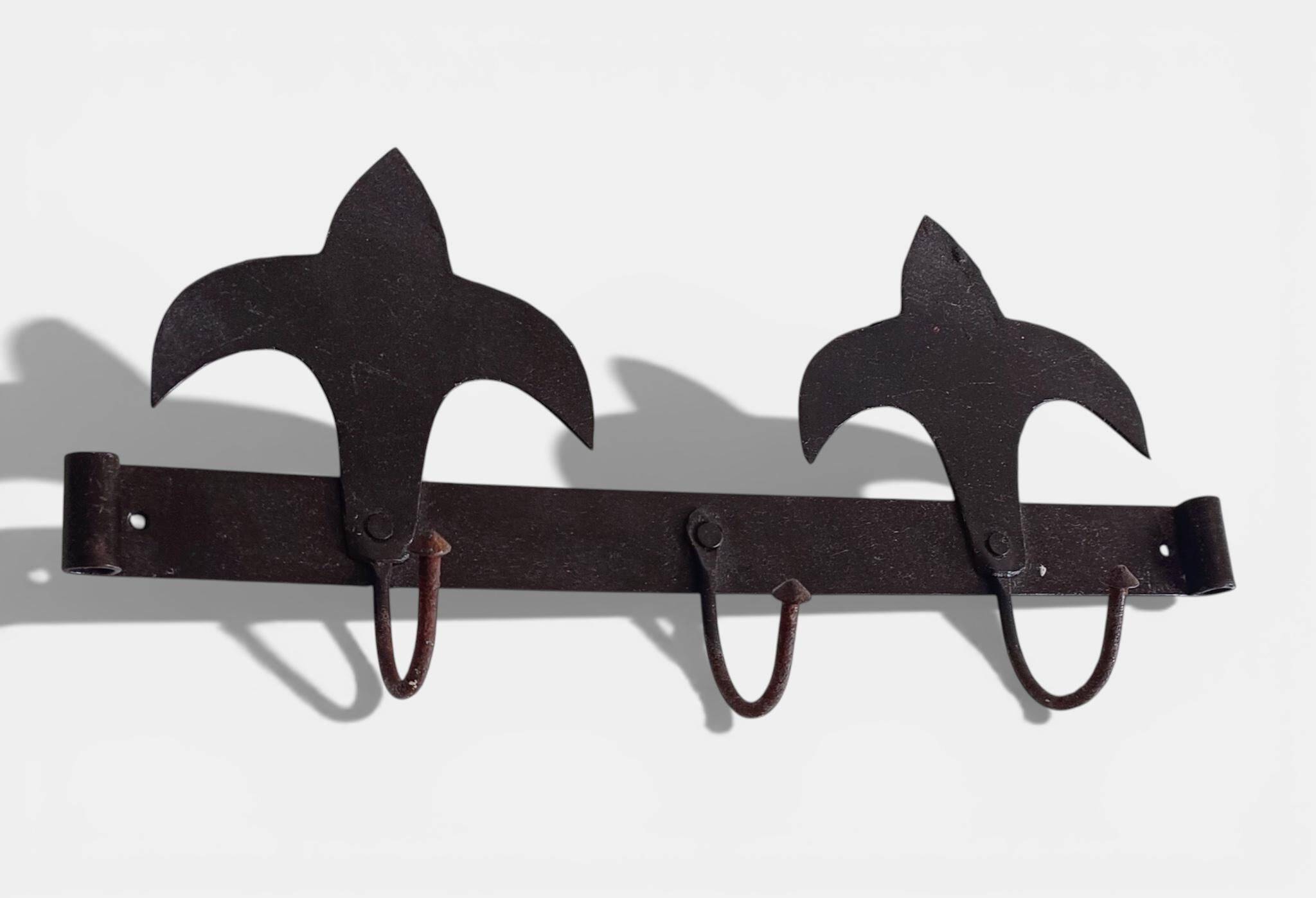 Antique French Provincial Wrought Iron Coat or Hat Rack with Fleur-de-Lis