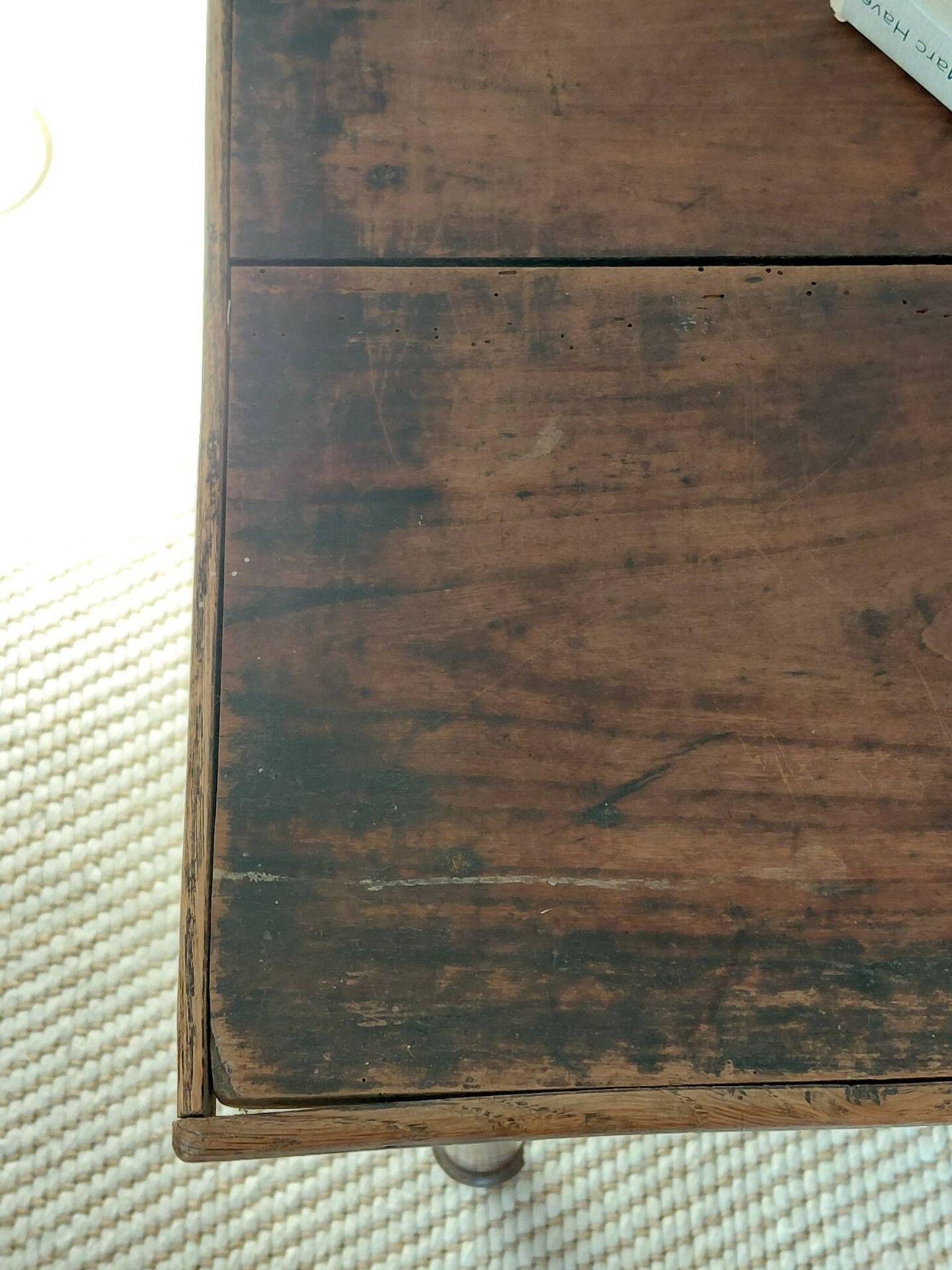 Table / Vintage cherry wood desk with turned legs – Natural patina