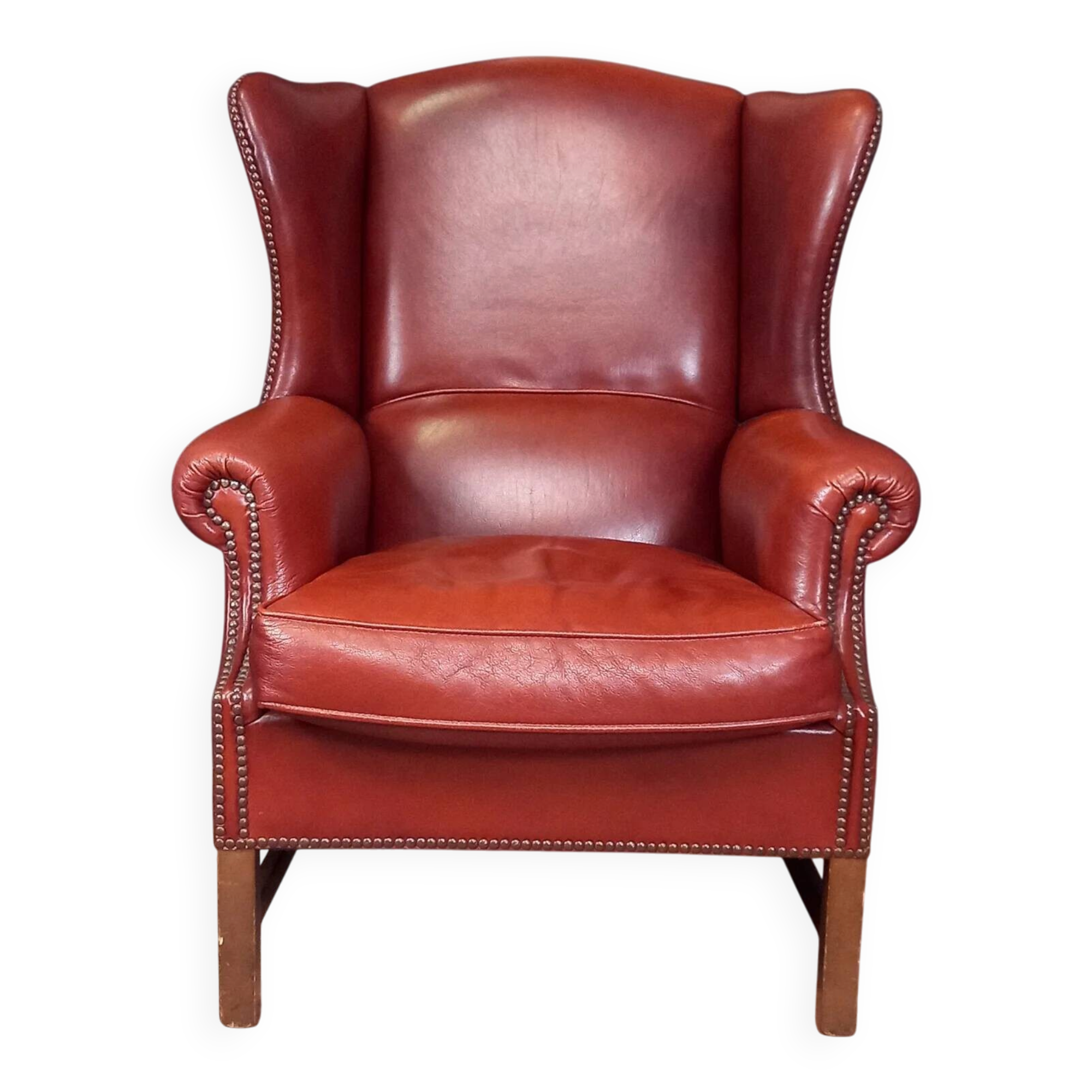 Large English sheepskin wingback armchair - Wingback chair - Arm chair