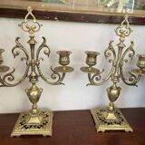 Pair of candle holders in gilded bronze nineteenth century