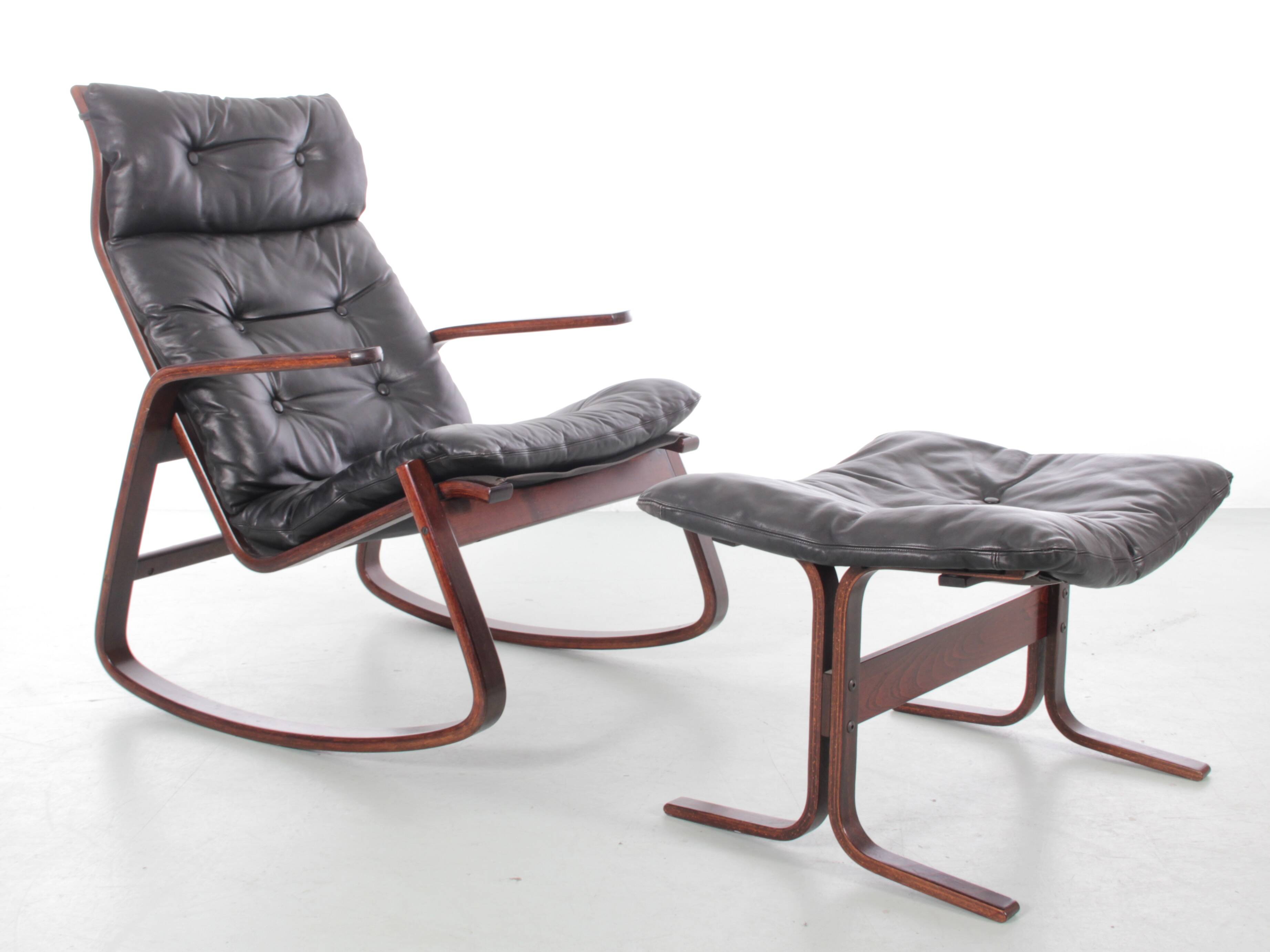 Scandinavian rocking chair Siesta by Ingmar Relling and its ottoman