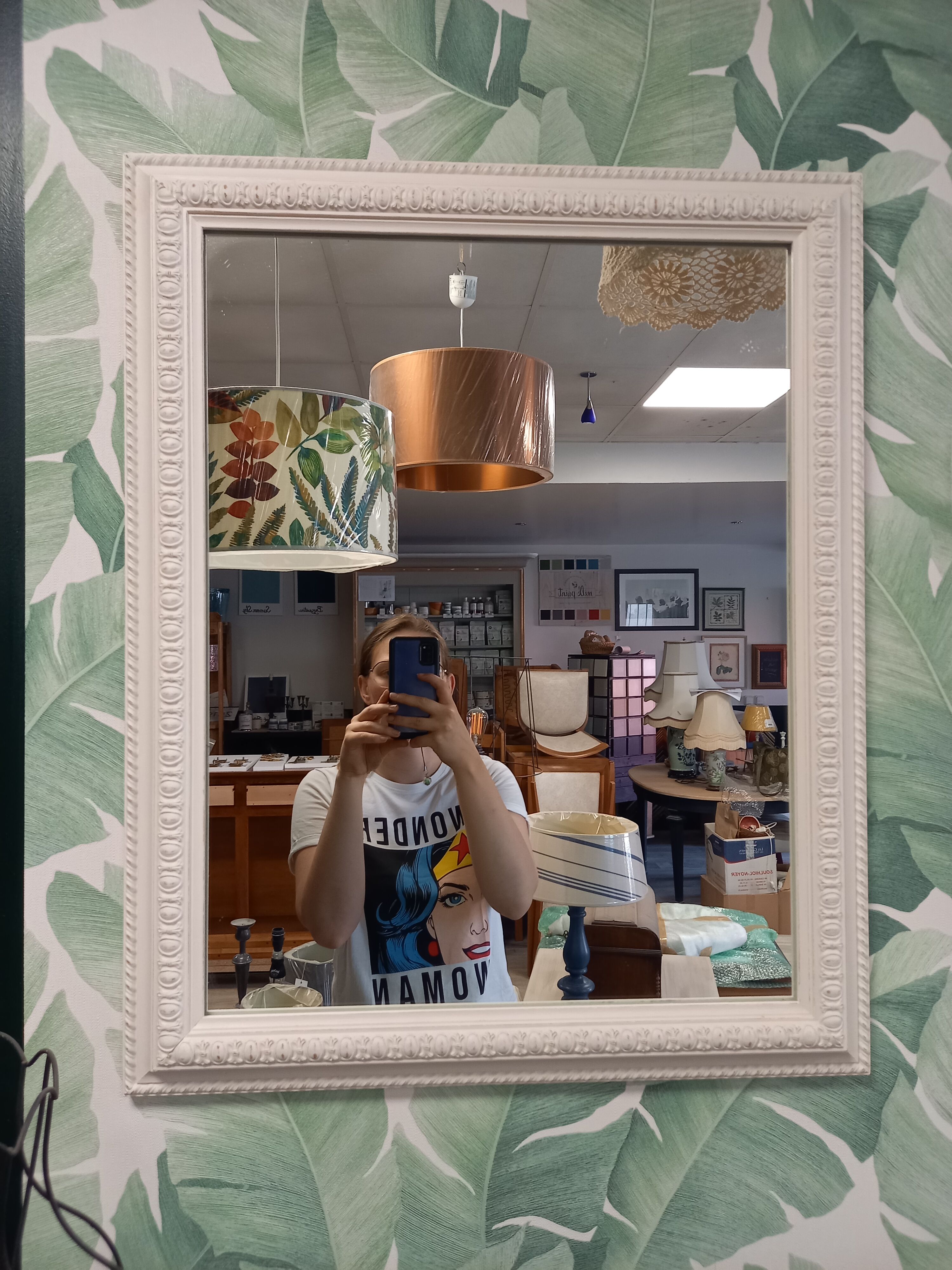 Old mirror framed white 58x72cm