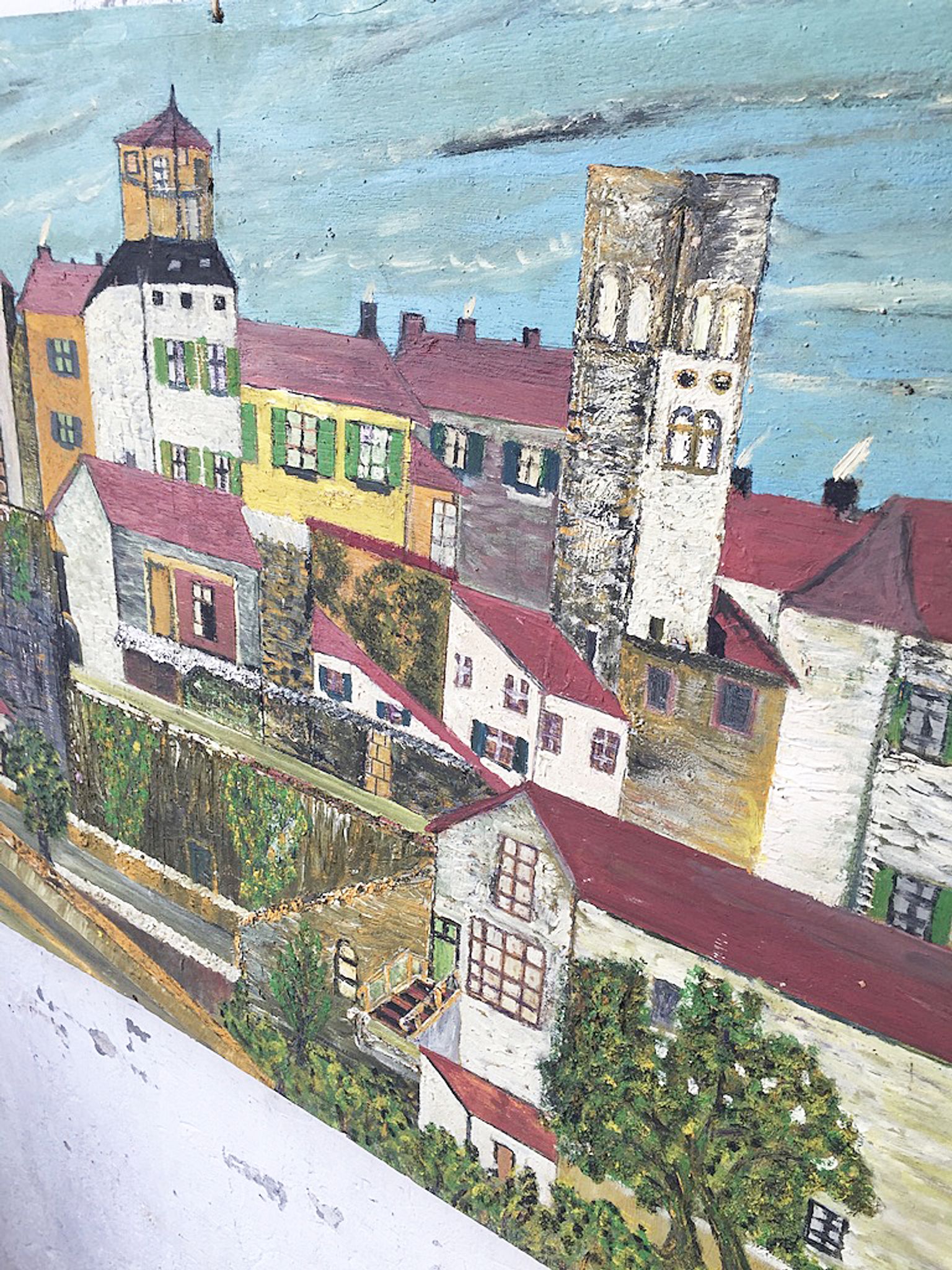 Oil on wood "city" Bernier