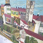 Oil on wood "city" Bernier