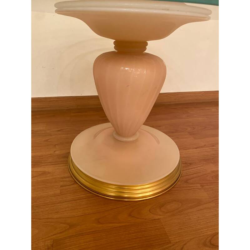 1990s Italian Venetian White and Gold Murano Glass Style Coffee Table in "Seta Color" and Gold
