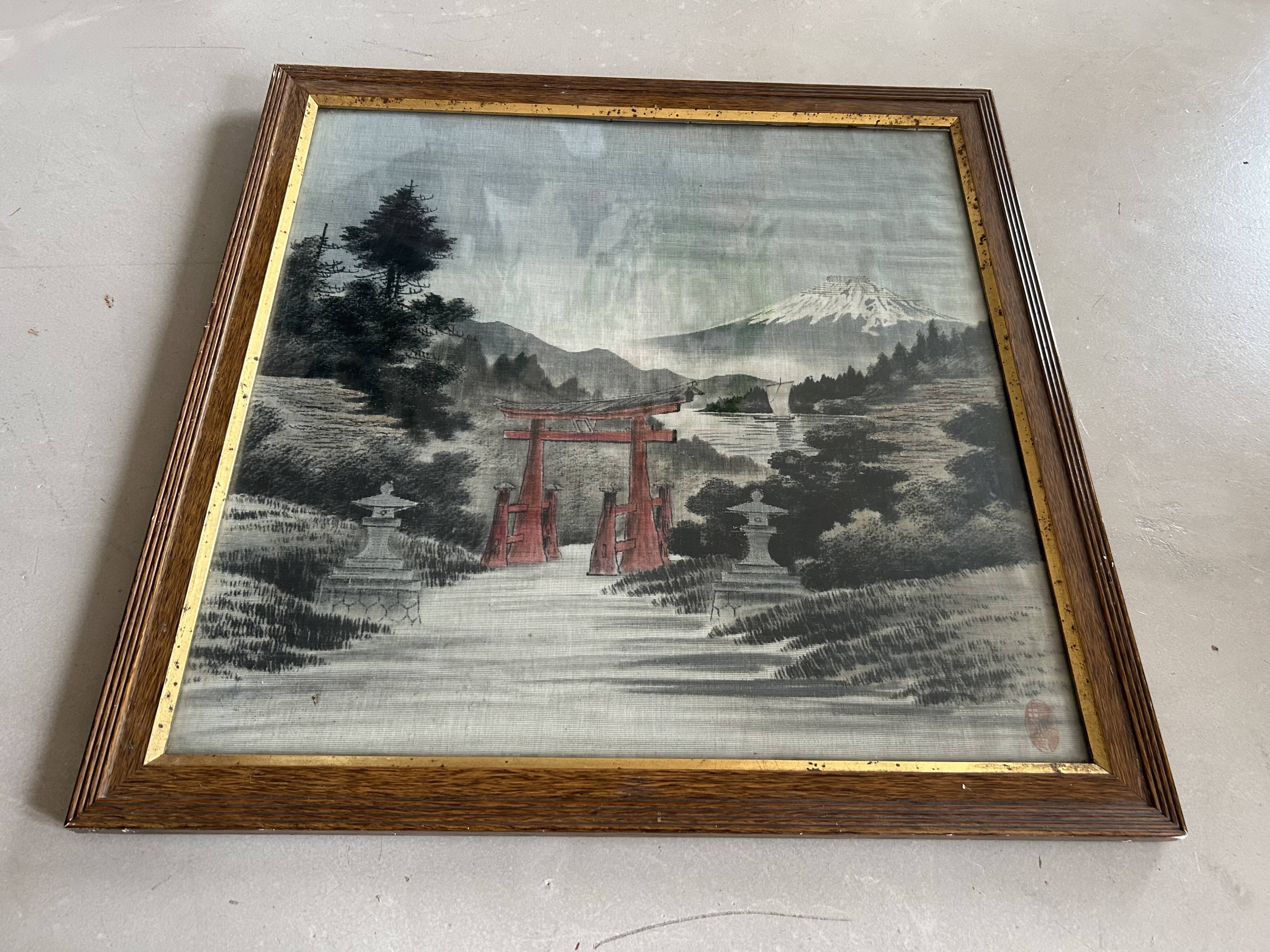 Ancient Japanese drawing on canvas