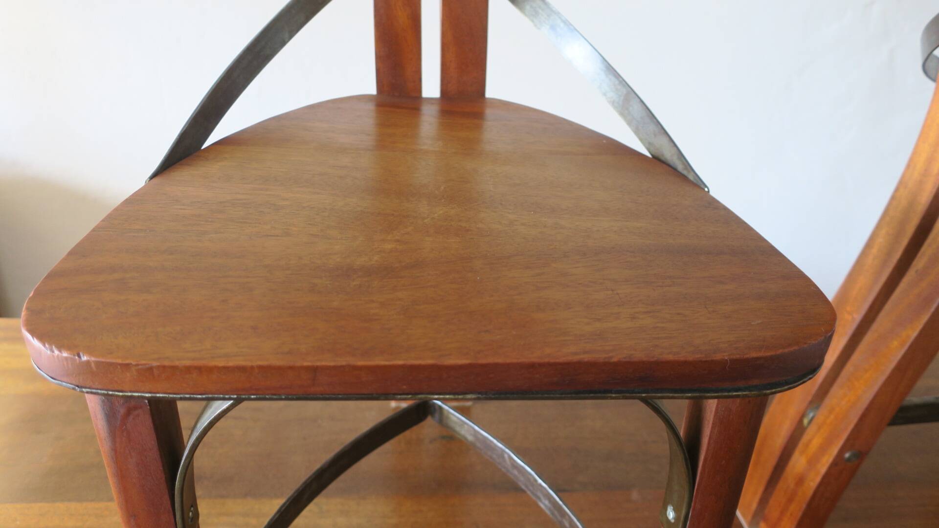 Brutalist 6 chairs and dining table in teak and patinated steel, 1960s