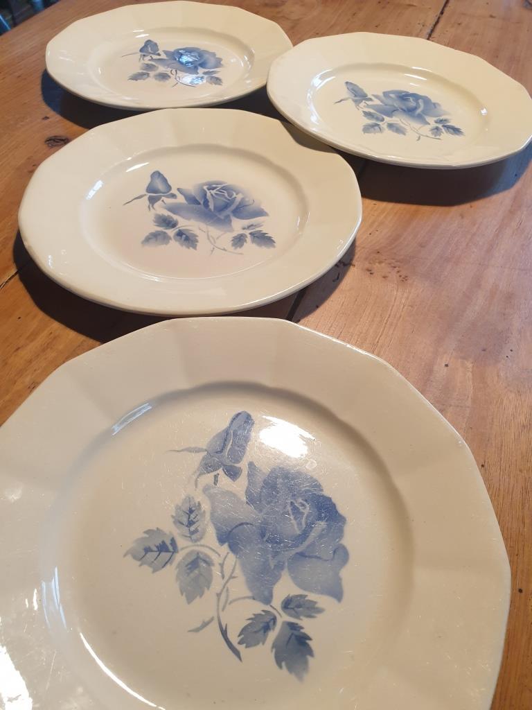 Set 4 flat plates Digoin blue flower