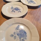 Set 4 flat plates Digoin blue flower