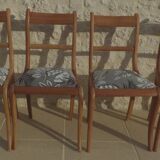 Set of 4 chic wooden chairs with firm fabric seats in Louis Philippe style – Completely revamped