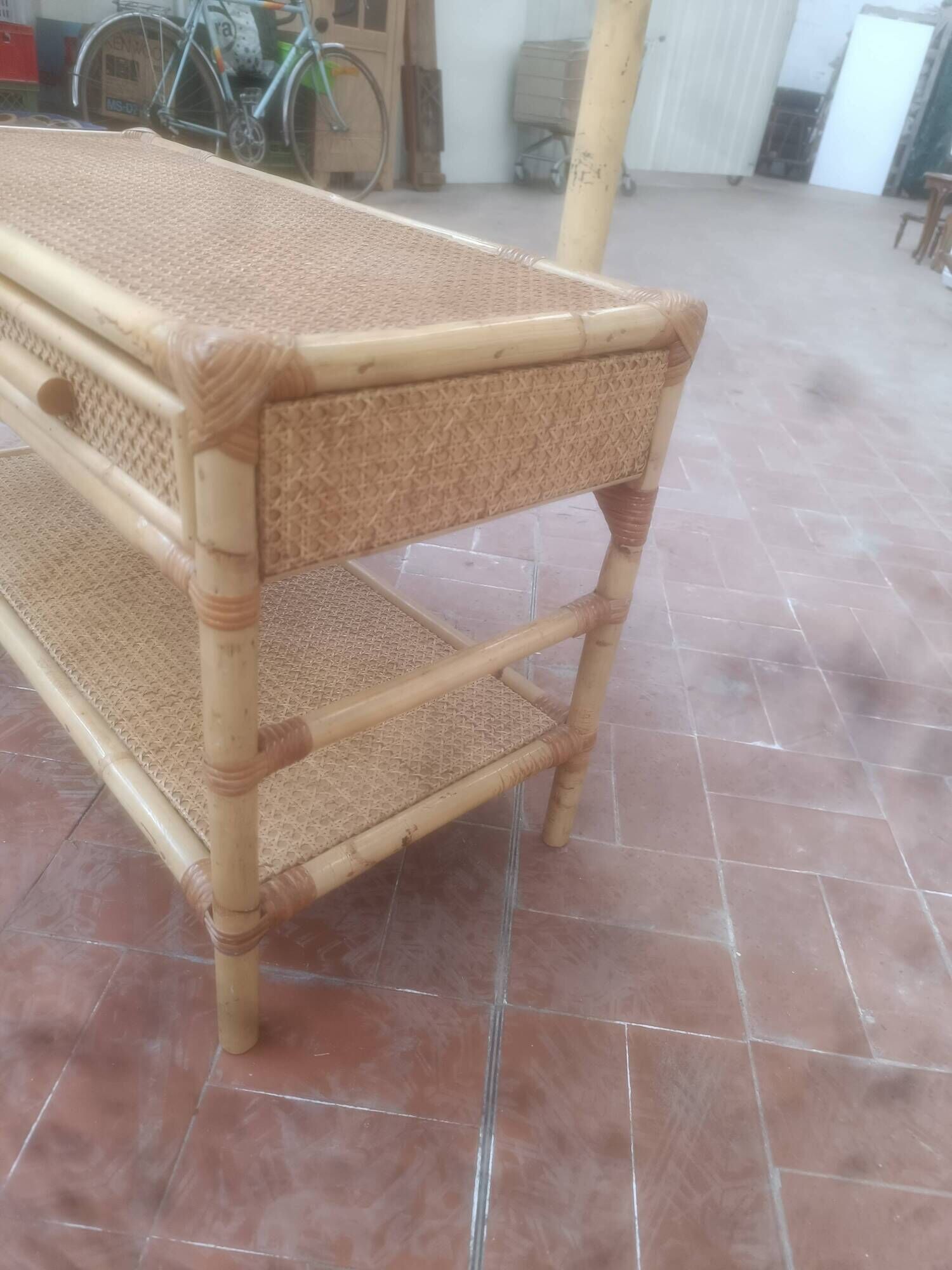 Bamboo and cane coffee table