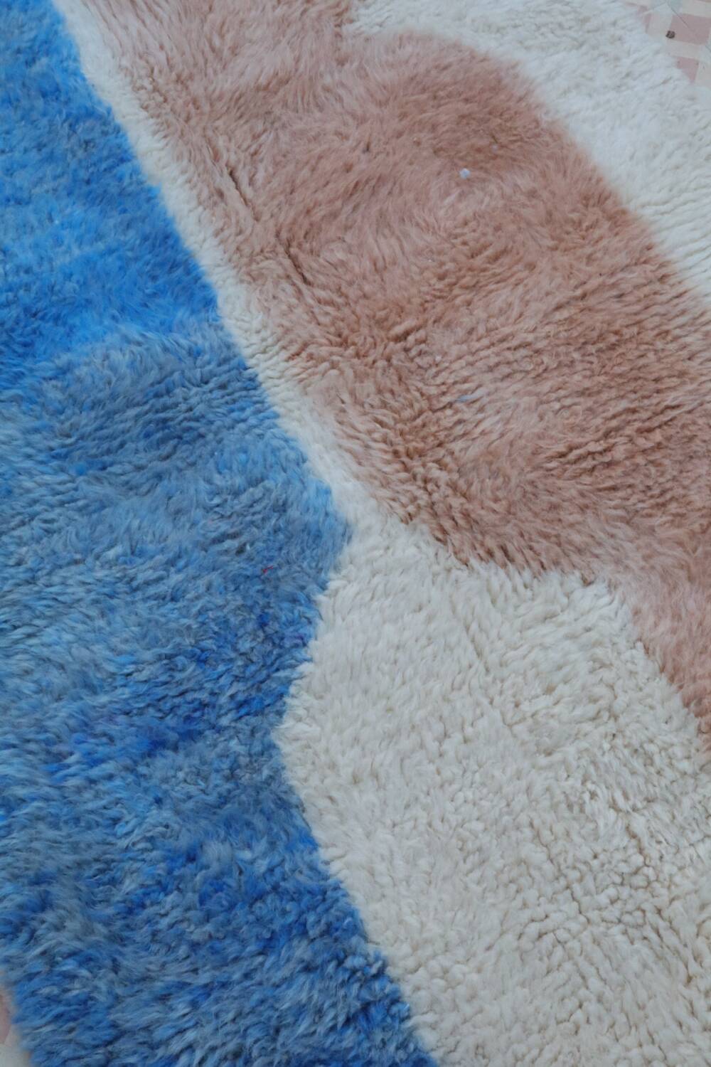 Modern light blue and beige colorful Berber rug