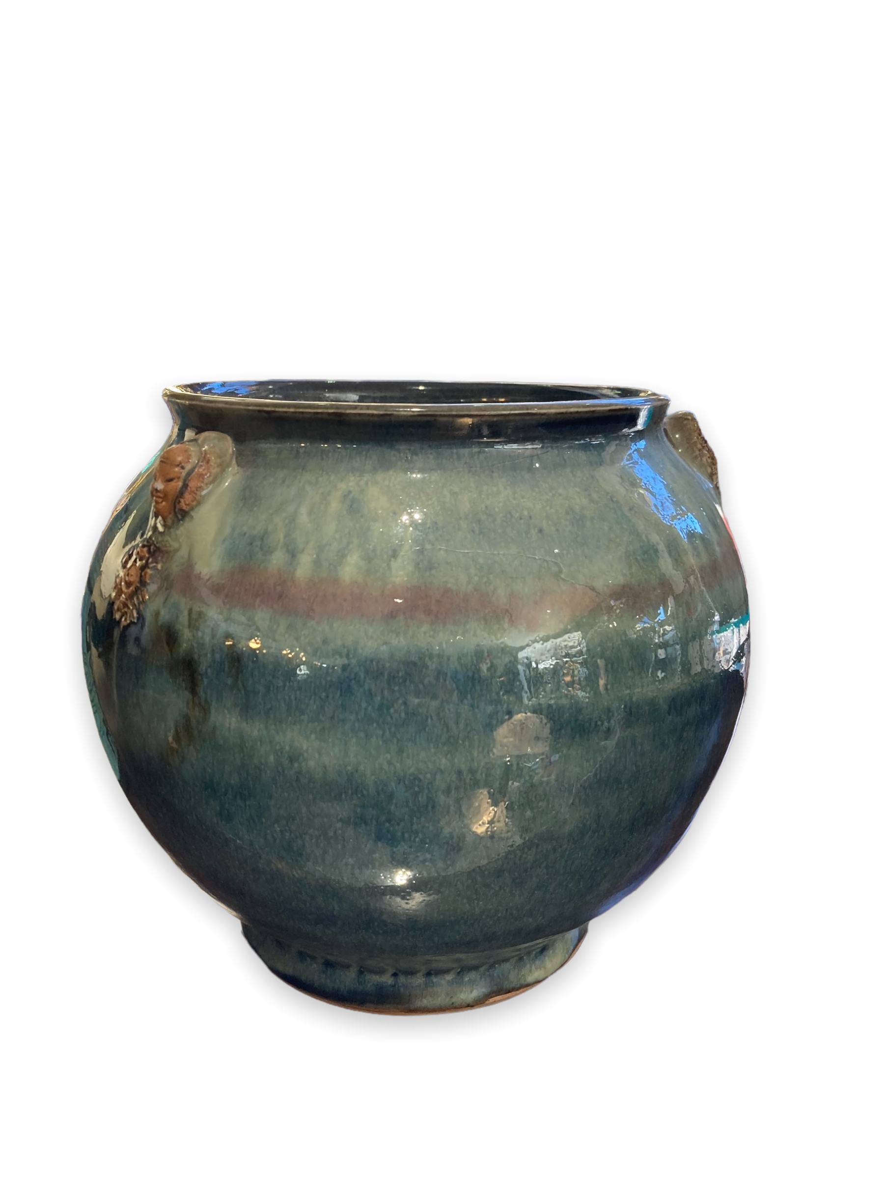 Raku Large Enamelled Ceramic Basin with Anthropomorphic Sockets