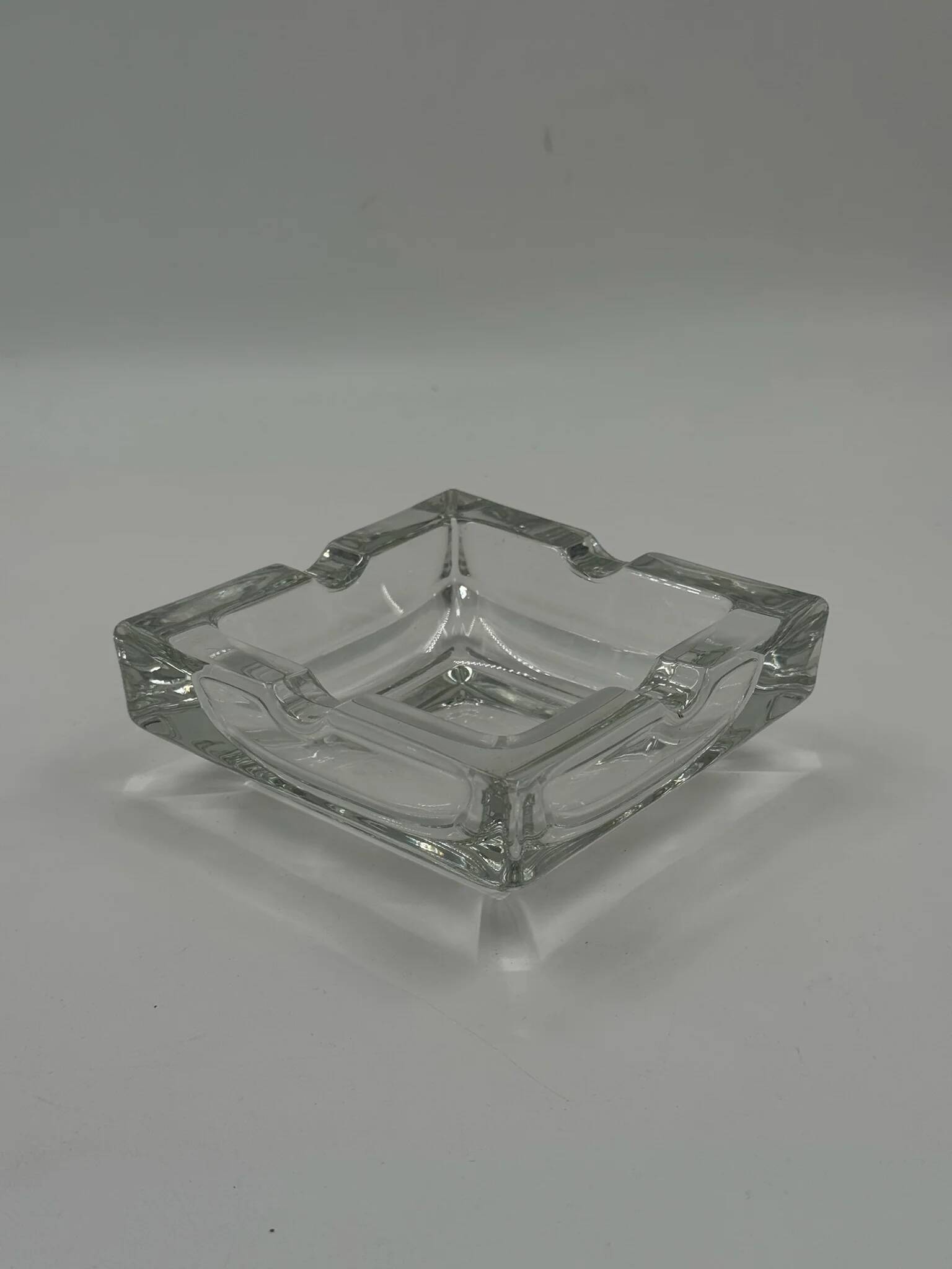 Vintage square ashtray in transparent glass