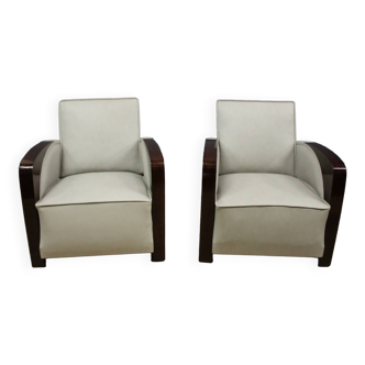 Pair of Art Deco period armchairs in rosewood and leather circa 1930