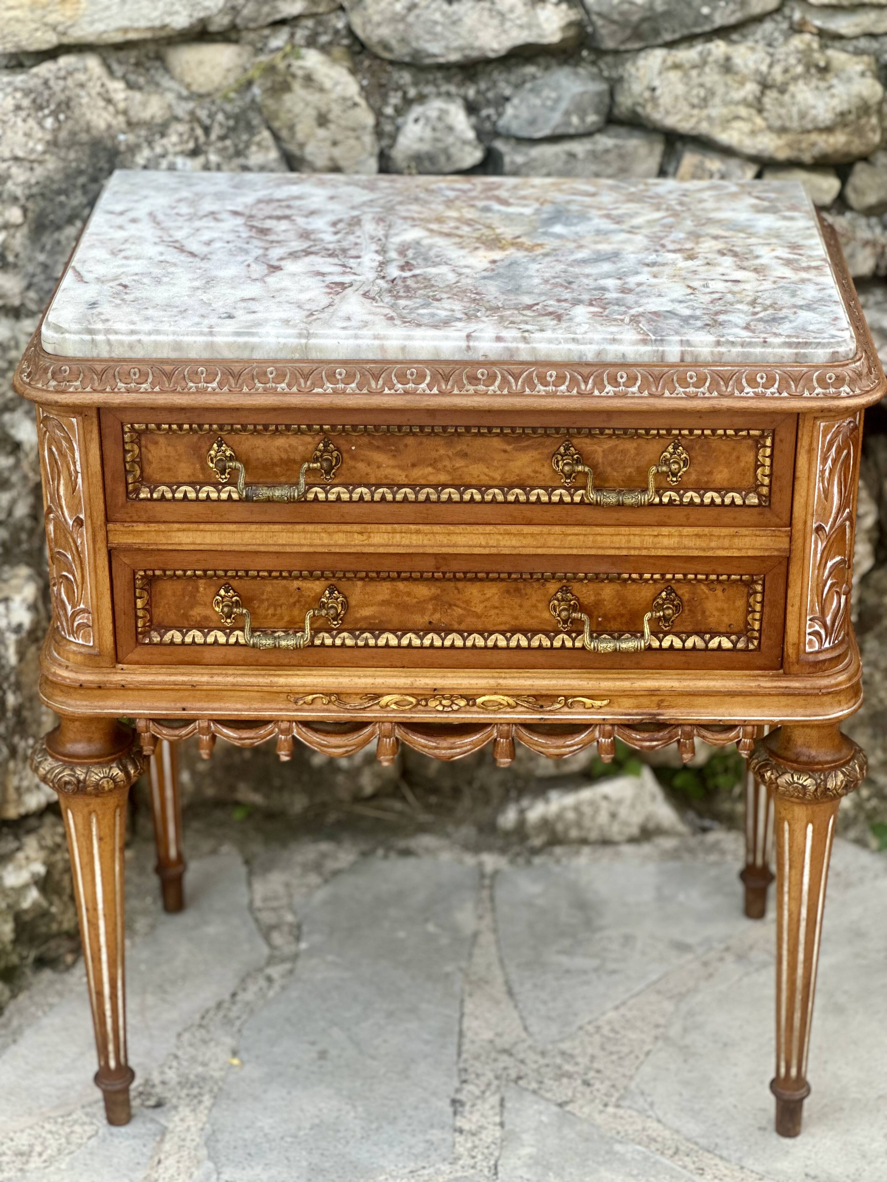 Paire de commodes ou chevets en Loupe de bois Époque XX eme siècle