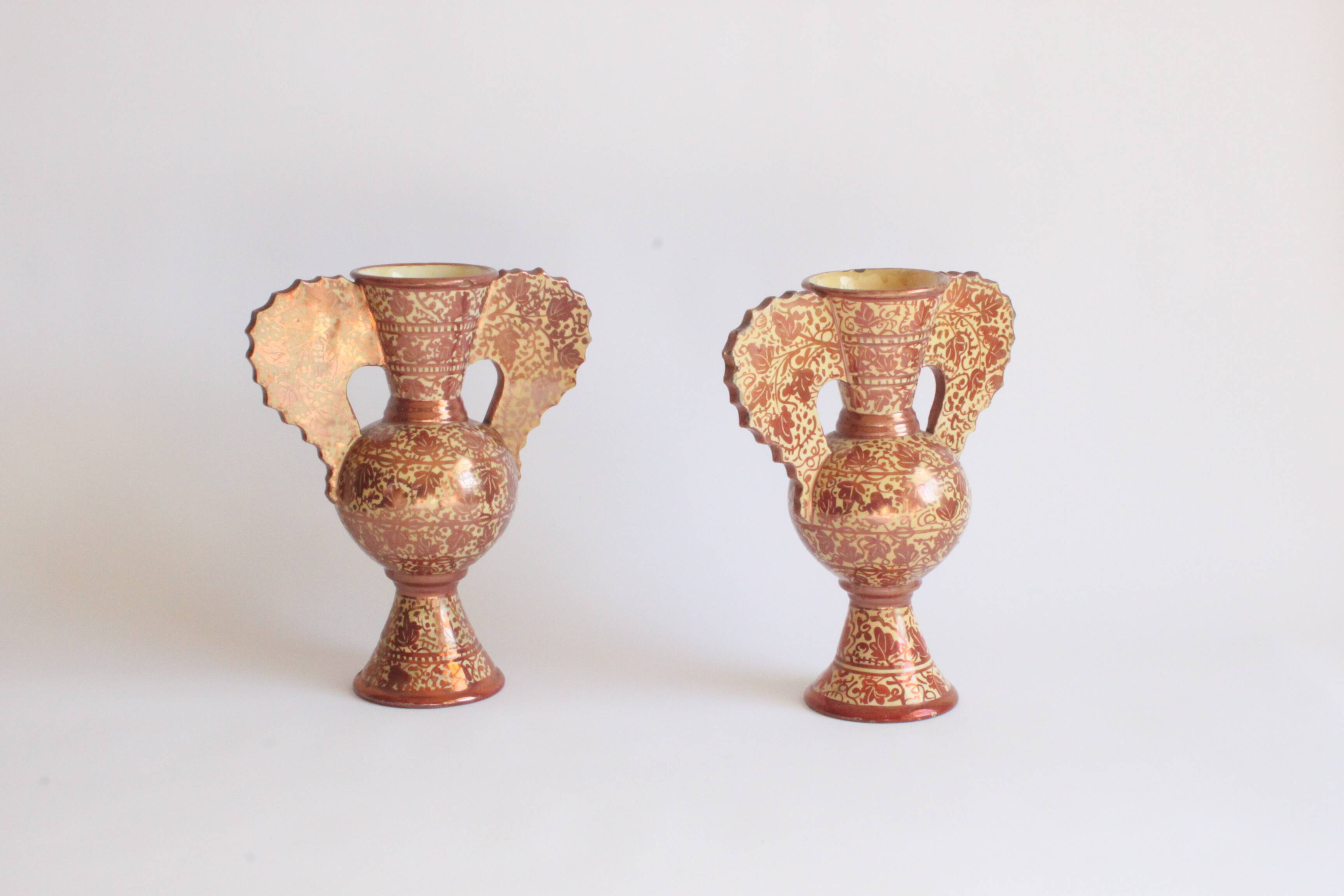 Neoclassical Spanish Copper Lustre Vases, 19Th