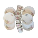 6 antique cups and mismatched saucers