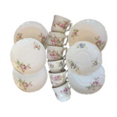 6 antique cups and mismatched saucers