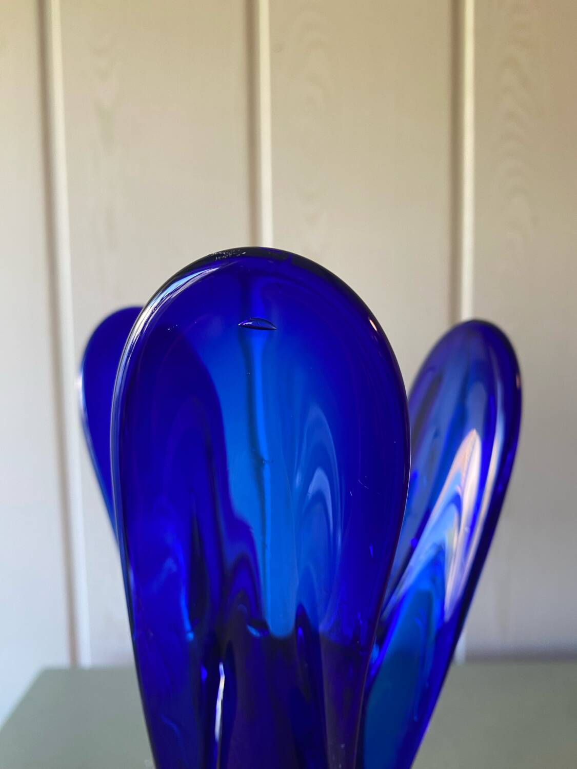 Murano style cobalt blue blown glass vase